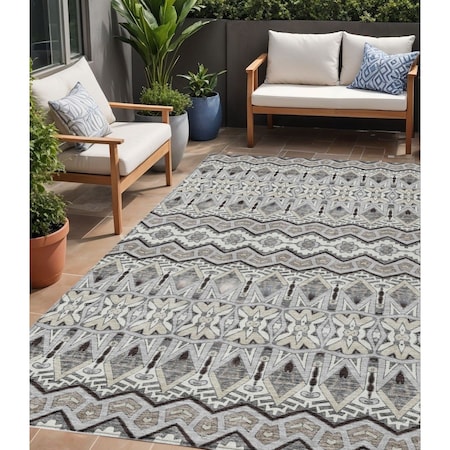 Homeroots 5' X 8' Gray Brown And Ivory Moroccan Washable Indoor Outdoor Area Rug 594329