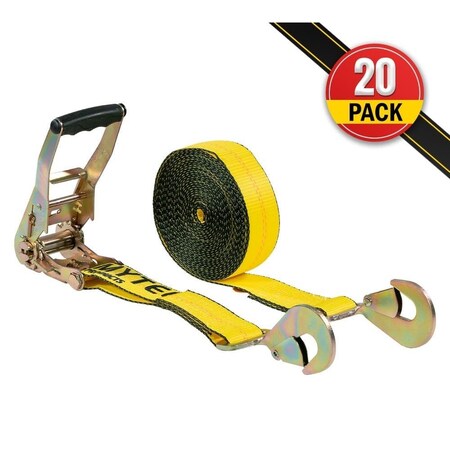 Mytee Products 2inx30ft Ratchet Straps w/ Snap Hooks 3,333 lbs WLL Tie Down Straps for Truck, 20PK RS230SHx20