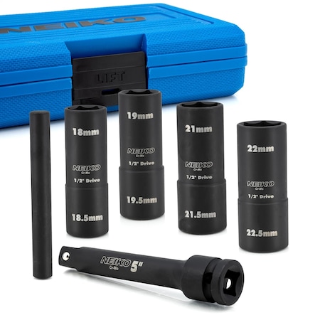 Neiko Lug Nut Socket Set, 0.5 in Impact Thin Wall Flip Socket, 5 in Extension & Knockout Bar 02290B