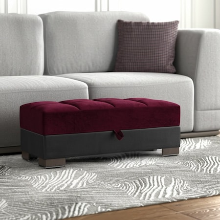 Homeroots 52" Burgundy Black and Brown Faux Leather And Microfiber Tufted Storage Ottoman 608911