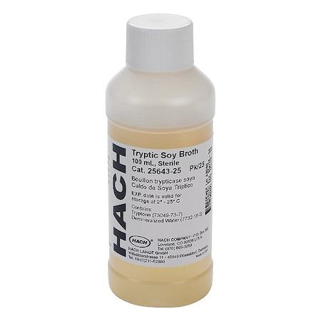Hach Tryptic Soy Broth, 100 mL, PK25 2564325