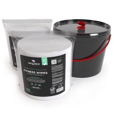 Wipex Plant-Based Fitness Wipes 700ct Bundle, 2 Refill Rolls + XL 11-Liter Bucket, Lemongrass/Eucalyptus WX72082LERP-2-Kit-11LB