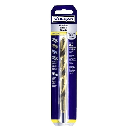 Vulcan 221361OR Jobber Drill Bit, 1/2 in Dia, 6 in OAL, 3-Flat Shank PTA250667/221361O