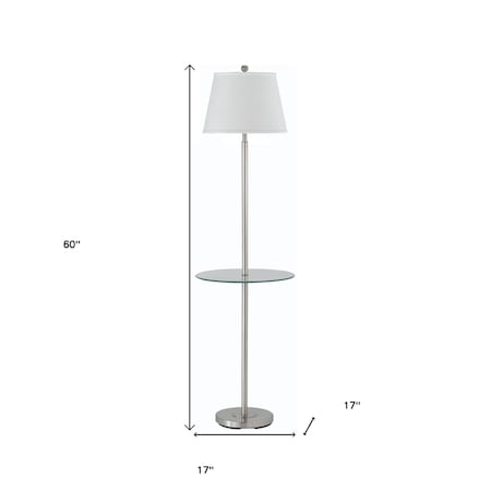 Homeroots 60" Nickel Metal Tray Table Floor Lamp With White Fabric Square Shade 526235
