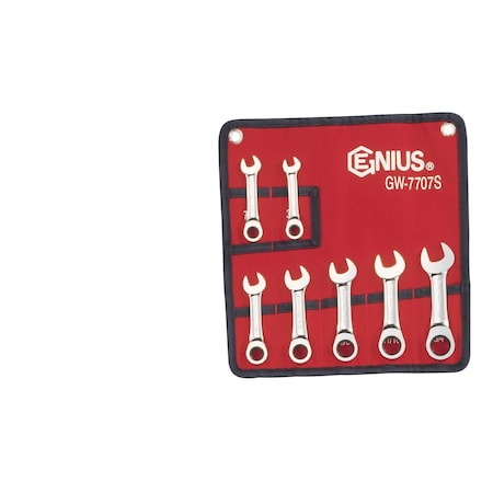 Genius Tools 7 Piece SAE Stubby Combination Ratcheting Wrench Set GW-7707S