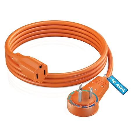 Maximm 3ft 16AWG 360 degrees Flat Plug Extension Cord, 3-Prong Grounded, UL, Orange ADW-360-3103-O