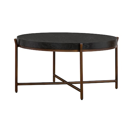 Homeroots 32" Black And Brown Solid Wood And Metal Round Coffee Table 520643