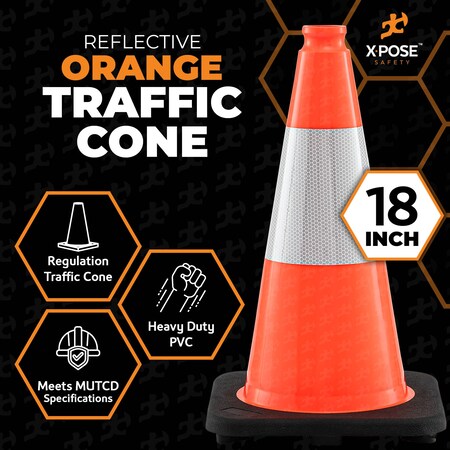 Zoro Select 6Fgz7 Traffic Cone, Pvc, Non-Reflective, 18 In Height, 2.3 Lb