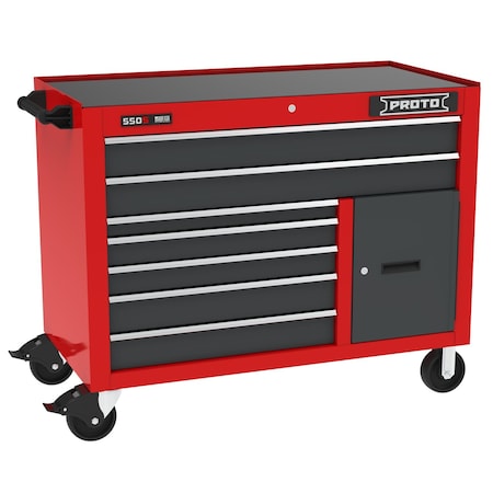 Proto 550 Series Rolling Tool Cabinet, 7 Drawer, Red/Gray, Steel, 50 in W x 25-1/4 in D x 41 in H J555041B-7SG-1S