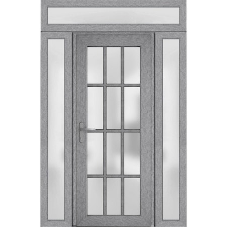 Vdomdoors Front Exterior Prehung FiberGlass Door Frosted Glass / Manux 8312 Grey Ash / 2 Sidelight and Transo MANUX8312EXD-SS-W16+36+16 x H80+14-RH
