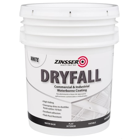Rust-Oleum Dryfall Commercial & Industrial Waterborne Coating, White, Flat, 5 Gallon 293234