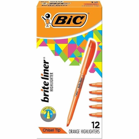 Bic Bic Brite Liner Highlighter with Pocket Clip, Chisel Tip, Orange Ink, Dozen BL11OE