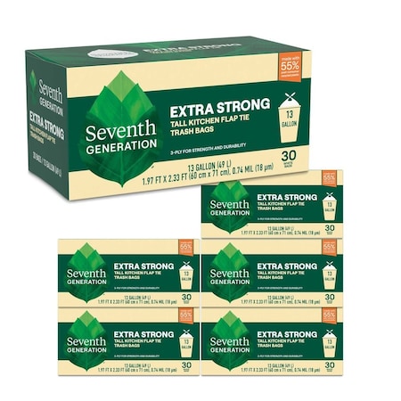 Seventh Generation Extra Strong 13 Gallon Tall Kitchen Trash Bags, 30 count, 6PK 64358411