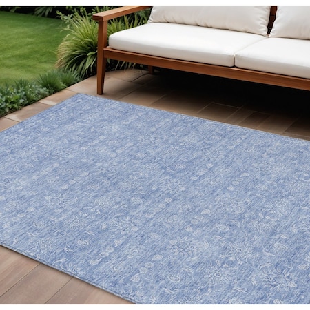 Homeroots 10' X 14' Sky Blue And Ivory Floral Washable Indoor Outdoor Area Rug 582373