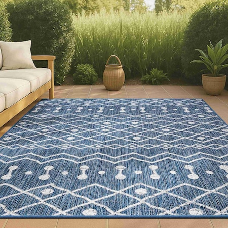 Jonathan Y Nokat Tribal Bohemian Blue/Ivory 5 ft. x 8 ft. Indoor/Outdoor Area Rug SMB131C-5