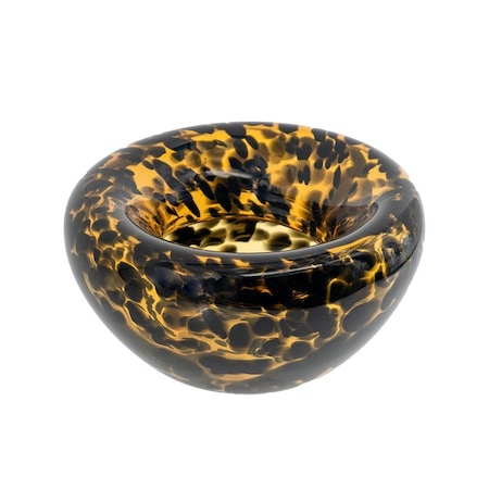 Homeroots 4" Amber And Black Cheetah Animal Print Glass Round Table Vase 574395