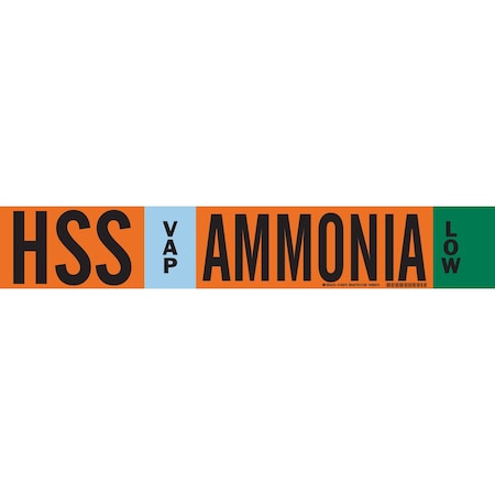 Brady HSS VAP AMMONIA LOW Pipe Marker, 4in H x 24in W, Fits Pipes 8in Dia. or Larger 145870