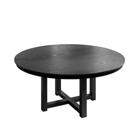 Homeroots 59" Black Solid Wood Mirrored Double Pedestal Base Round Top Dining Table 712150