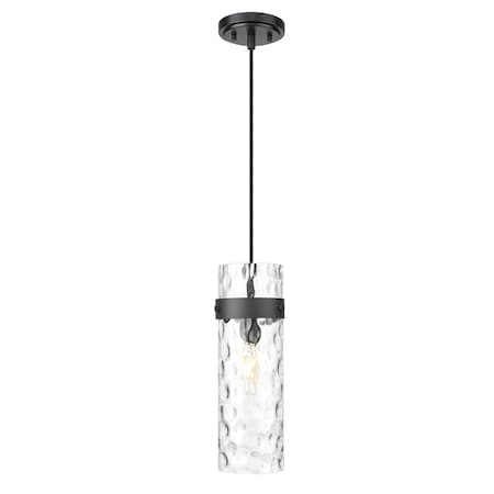 Z-Lite Fontaine 1 Light Pendant, Matte Black/Clear Water, 5.75 In W x 15 In H 7002P5-MB