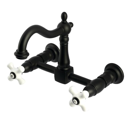 Kingston Brass Two-Handle Wall Mount Bridge Kitchen Faucet, Matte Black KS1260PX