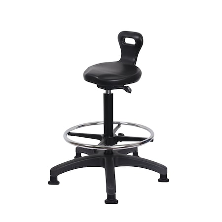 Blue Ridge Ergonomics Polyurethane Serpent Sit-Stand with Chrome Foot Ring in Black Polyurethane PSPHBST-RG-CF-RG-BLK