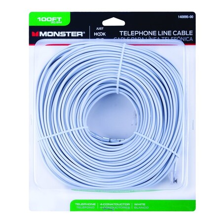 Monster Cable Just Hook It Up 100 ft. L White Telephone Line Cord 140095-00