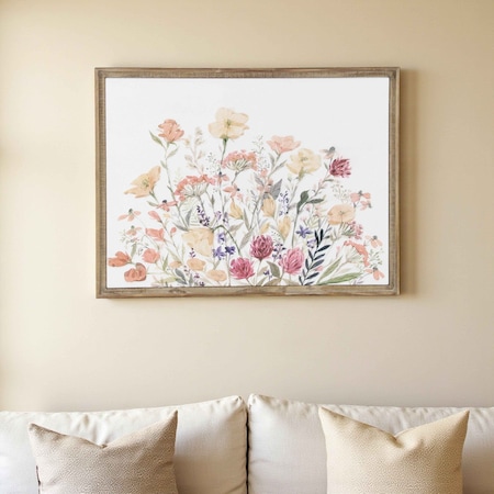 Homeroots 24" X 32" Natural And White Flower Bouquet Metal And Wood Framed Art 634058