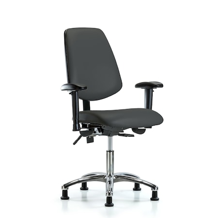 Blue Ridge Ergonomics Desk Chair Desk Chair, Vinyl, Med, Bk, Glds, Gry, Adjustable Arms, 18" to 23" Height, Vinyl, Charcoal BR-VDHCH-MB-CR-T1-A1-RG-8605