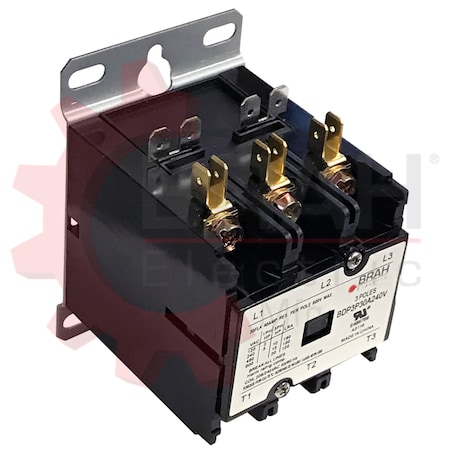 Brah Electric Definite Purpose Contactor, 208/240 V, 3 P, Non-Reversing, 3 Phase, Screw BDP3P30A240V