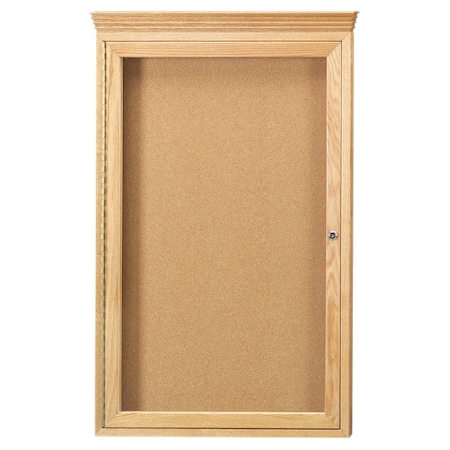 Aarco Enclosed Bulletin Board w/ Red Oak Frame Crown Molding, High Gloss Clear Lacquer Finish, 36''Hx24''W OBC3624RC