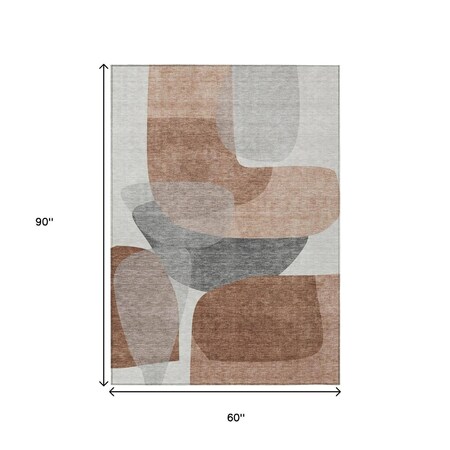 Homeroots 5' X 8' Rust And Gray Abstract Washable Indoor Outdoor Area Rug 632174