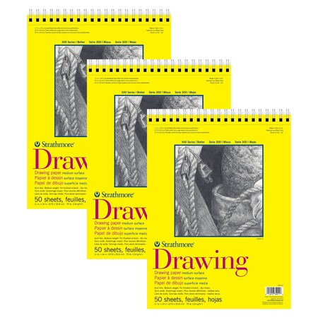 Strathmore 300 Series Drawing Pad, Top Wire Binding, 50 Sheet, 11x14 inch, 3PK P340-11-03
