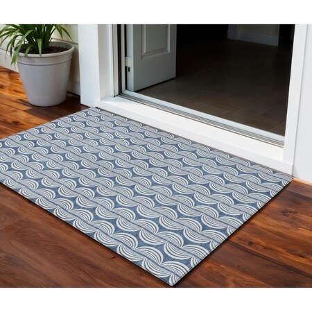 Homeroots 3' X 5' Denim Blue And Ivory Ogee Washable Indoor Outdoor Area Rug 601548