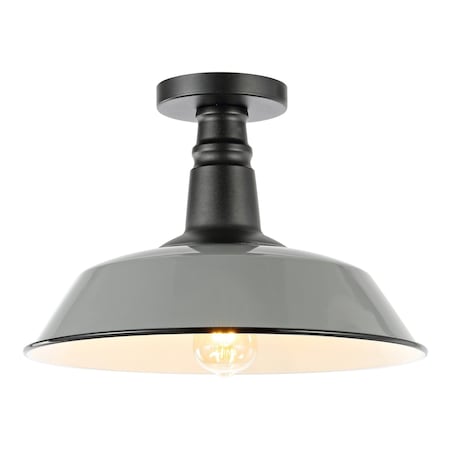 Jonathan Y Camila 14" 1-Light Classic Industrial Indoor/Outdoor Iron LED Semi Flush Mount, Gray/White JYL7617D
