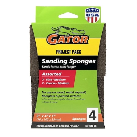 Gator Multi-Surface Sanding Sponge, 4 in L, 3 in W, Aluminum Oxide Abrasive 464805