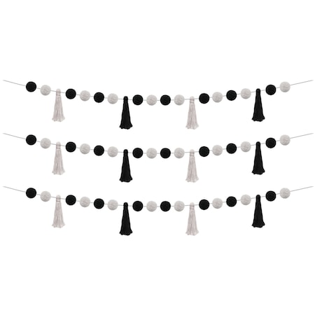 Teacher Created Resources Black and White Pom-Poms and Tassels Garland, 3PK TCR8902