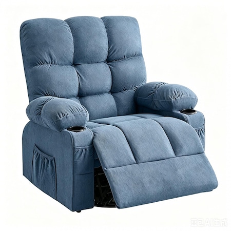 Homeroots 39" Blue Tufted Chenille Heated Massage Swivel Rocker Recliner With USB 692819