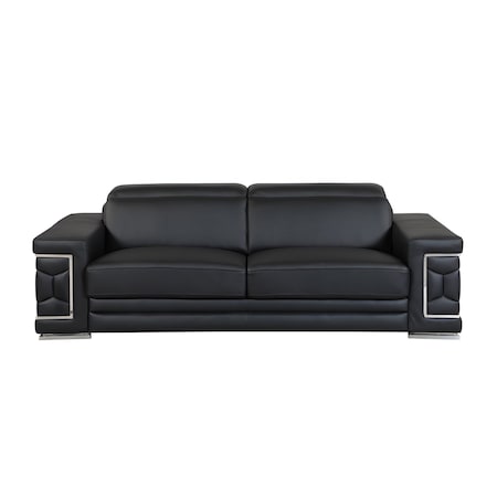 Homeroots 89" Black Italian Leather Sofa With Silver Legs 329597