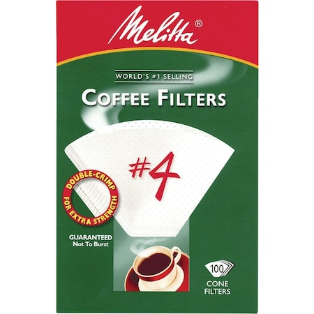 Melitta No, 4 Cone 8-12 Cup White Coffee Filter, 100PK 624102
