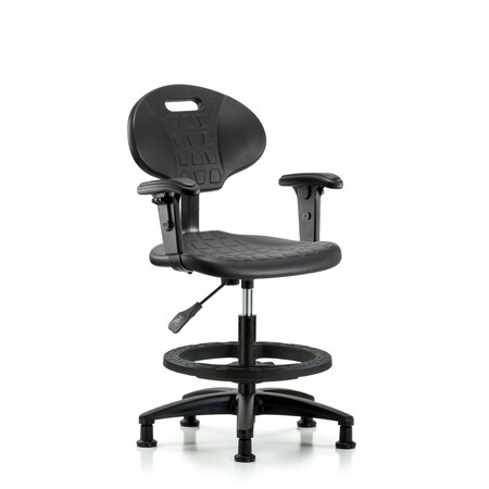 Blue Ridge Ergonomics Erie Med Bench Chair, AA, BF, Glides, 2-Way Adjustable, 19" to 27" Height, Black; Blue BR-TPMBCH-RG-A1-BF-RG