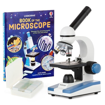 Amscope M150 Portable Student Monocular Compound Microscope 40X-1000X w/LED, 25 Prepared Slides and Microsco M150C-PS25-WM