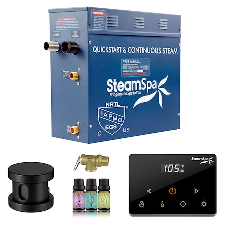 Steamspa Oasis Series 7.5KW Steam Bath Generator w/ Continuous Steam Plus Handheld Control in Matte Black OAW750Mk