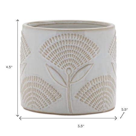 Homeroots Set of Two White And Beige Porcelain 1 Ounce Geometric Round Pot Planters 634282