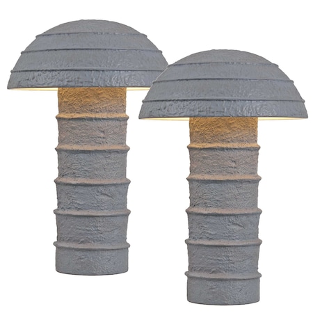 Jonathan Y Cremini 17.5" Modern Minimalist Plaster-Look Ribbed Mushroom Resin Cylinder LED Table Lamp, Gra, 2PK JYL9204B-SET2