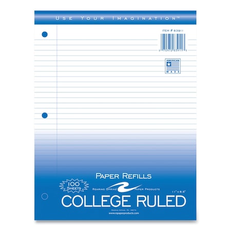Roaring Spring Notebook Filler Paper, 3-Hole, 8.5 x 11, College Rule, 100PK 83911