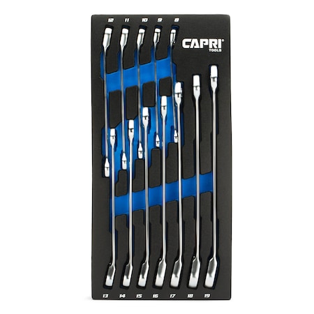 Capri Tools 120-Tooth Ultra-Smooth Reversible Ratcheting Wrenches Set, 8 to19mm, Metric, 12-Pc w/ Merchanic's Tray CP15800-12MT