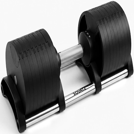 Squatz 70lb Adjustable Dumbbell 9 in 1 Weight Options, Fitness Equipment with Anti-Slip Metal Handle, Quick SQDB70-1