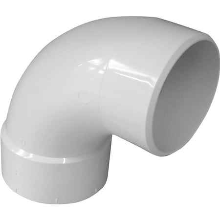 Genova IPEX Sewer Long Turn Sweep Pipe Elbow, 3 in, Spigot x Hub, 90 deg Angle, PVC, White 414173BC