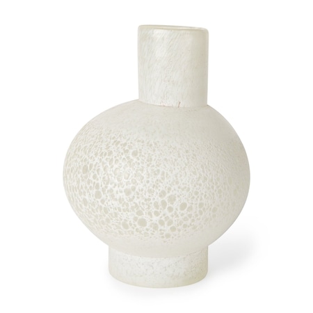 Homeroots 9" White Mottled Handblown Glass Table Vase 608281