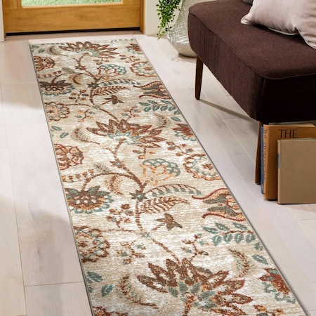World Rug Gallery Floral Medallion Runner Rug 2 ft 3 in x 8 ft Beige WR143BEIGE2X8